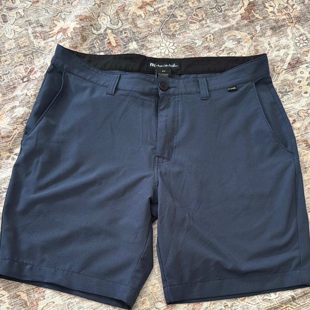 Travis Mathew Blue Flat Front Performance Shorts